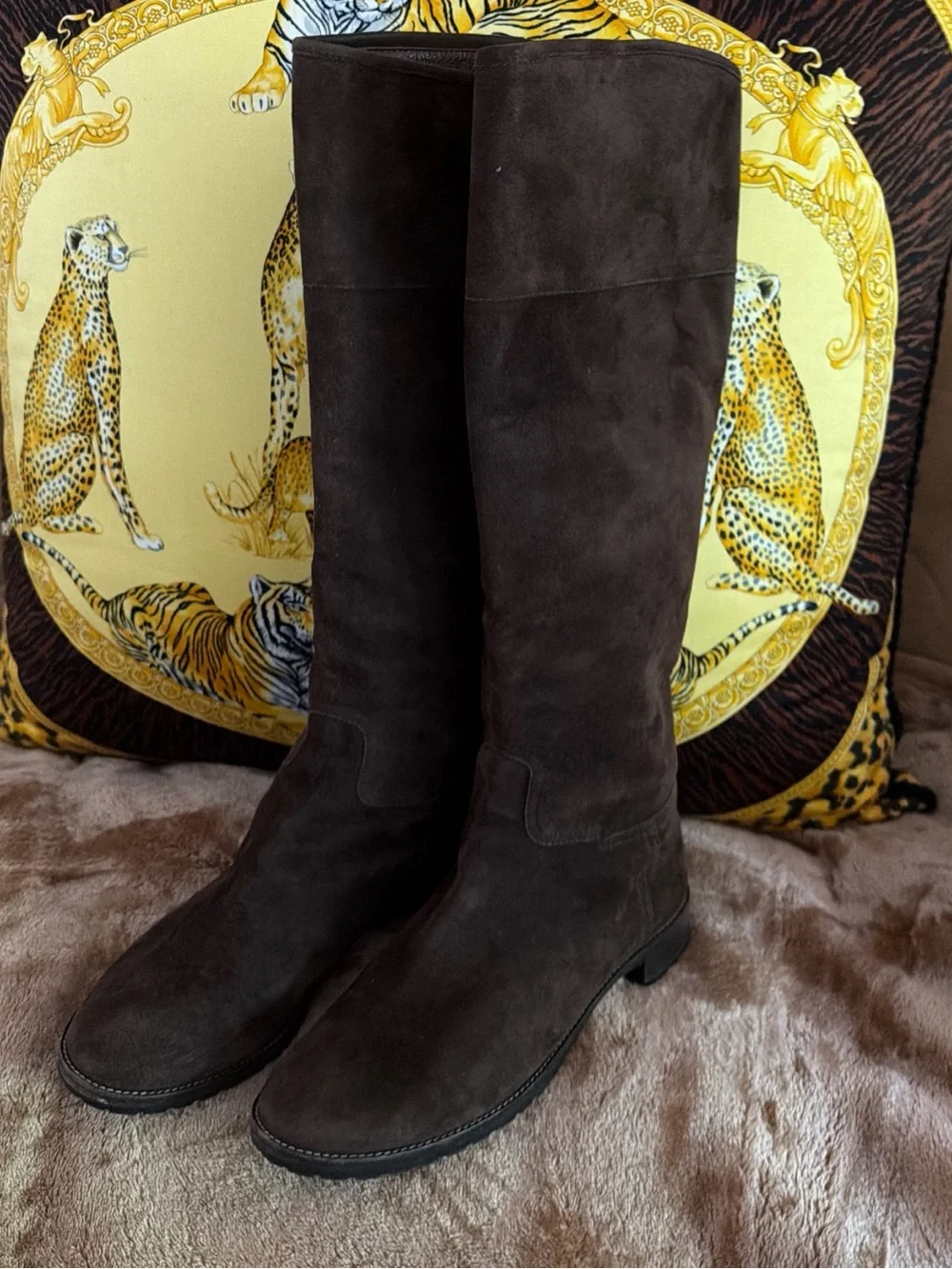 Giuseppe Zanetti Brown Suede Knee High Boots Size 38.5 Italy